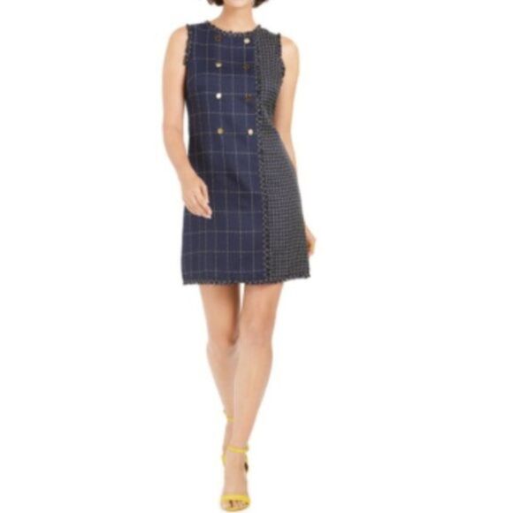 JULIA JORDAN Navy Double Breasted Tweed Shirtdress size 8 - Picture 1 of 6